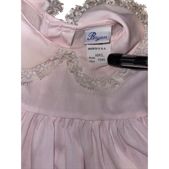 Vintage Bryan Baby Dress 18MO Pink & White Lace Trim Ruffled Collar Made In USA - Picture 3 of 16